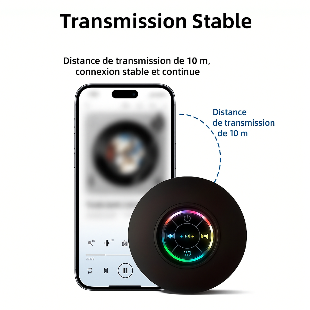 Enceinte Bluetooth Étanche IPX4 avec LED et Ventouse – Portable et Sans Fil